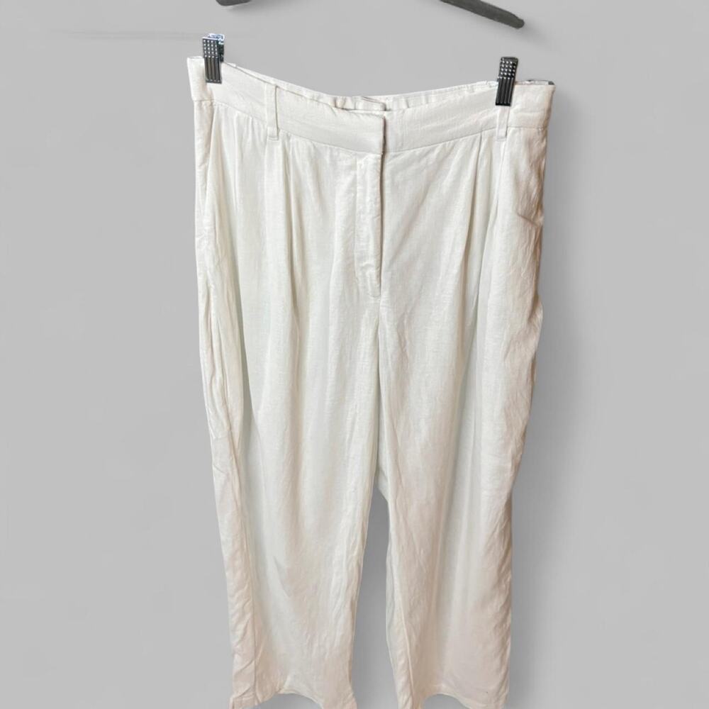Abercrombie & Fitch Curve Love Linen Blend Pleated Wide Leg Pants White L Long